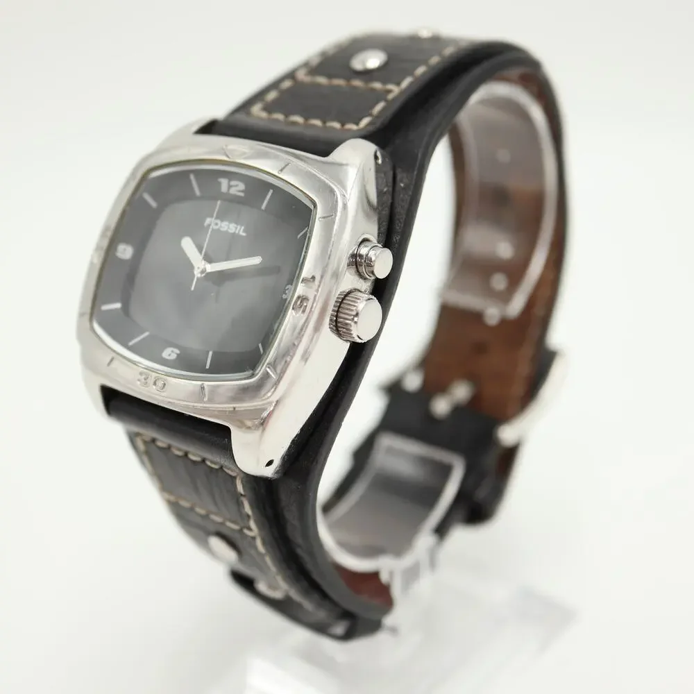 Fossil Kaleido Mens Red Orange Color Change 41mm Watch Black Leather New Battery